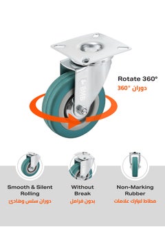BMB tools 4-Piece Grey Rubber Caster - Plate - Swivel / 50mm  - Image 4
