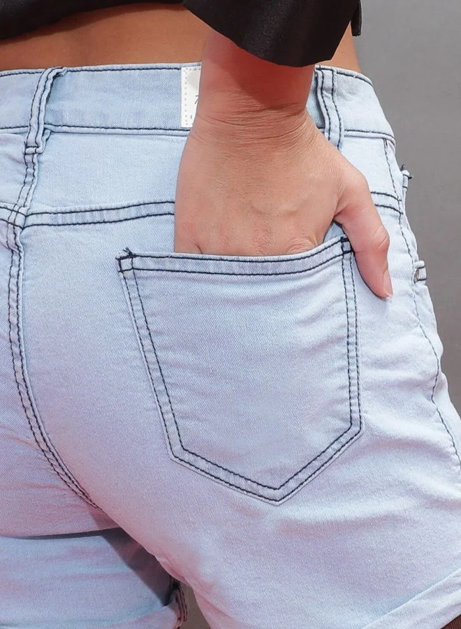 مرفوعة Women Slim Fit Casual Denim Shorts