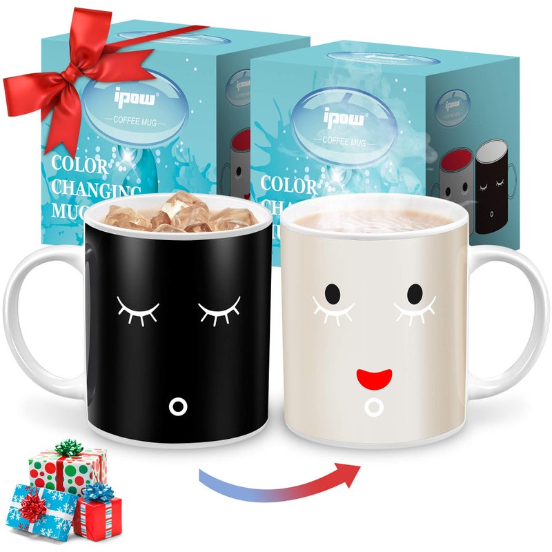 IPOW 2 Pack Color Changing Mug Magic Mug Heat Changing Mugs For Morning Coffee Tea Milk Ceramic Coffee Mugs Heat Sensitive Mug for All Holliday Special Day Best Gift Choice 12 Oz - Image 1
