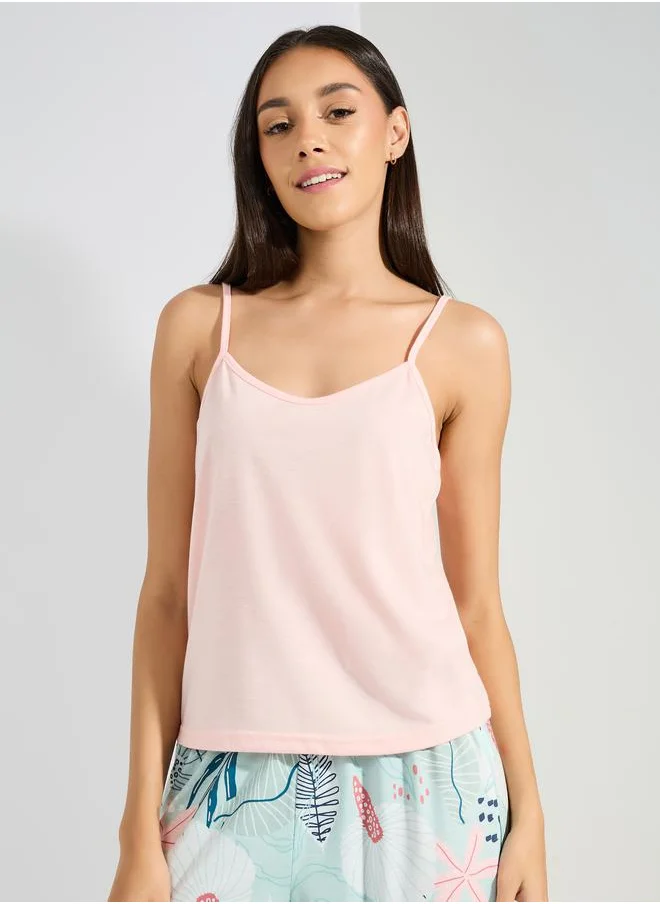 Styli Solid Cami & Tropical Print Pyjama Set