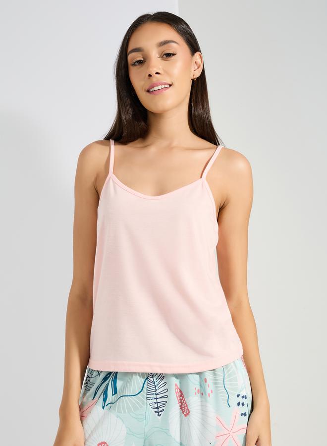 Styli Solid Cami & Tropical Print Pyjama Set - Image 3