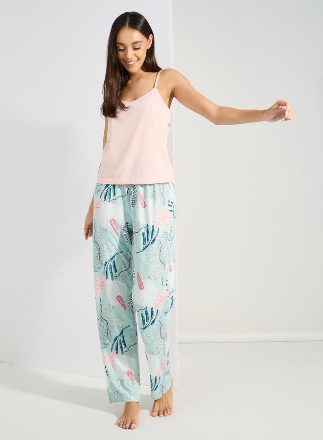 Styli Solid Cami & Tropical Print Pyjama Set - Image 2