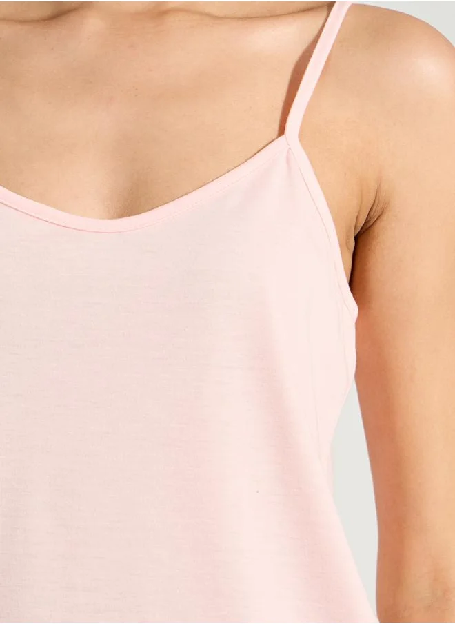 Styli Solid Cami & Tropical Print Pyjama Set
