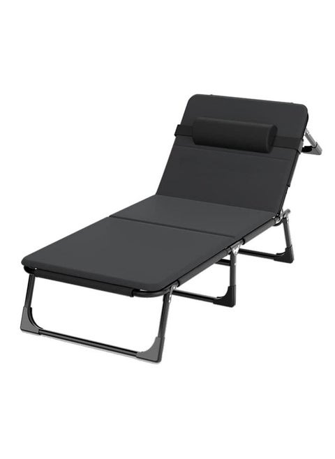 Adjustable Beach Chair with Cushion Portable Camping Reclining Chair for Outdoor Lawn Patio Sunbathing Black