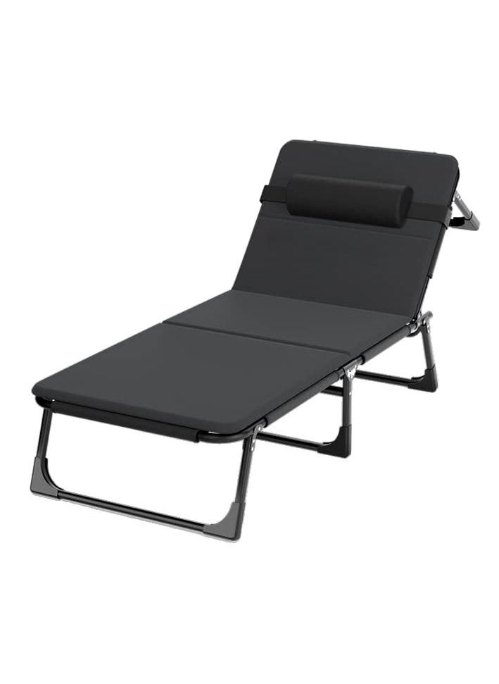 Adjustable Beach Chair with Cushion Portable Camping Reclining Chair for Outdoor Lawn Patio Sunbathing Black