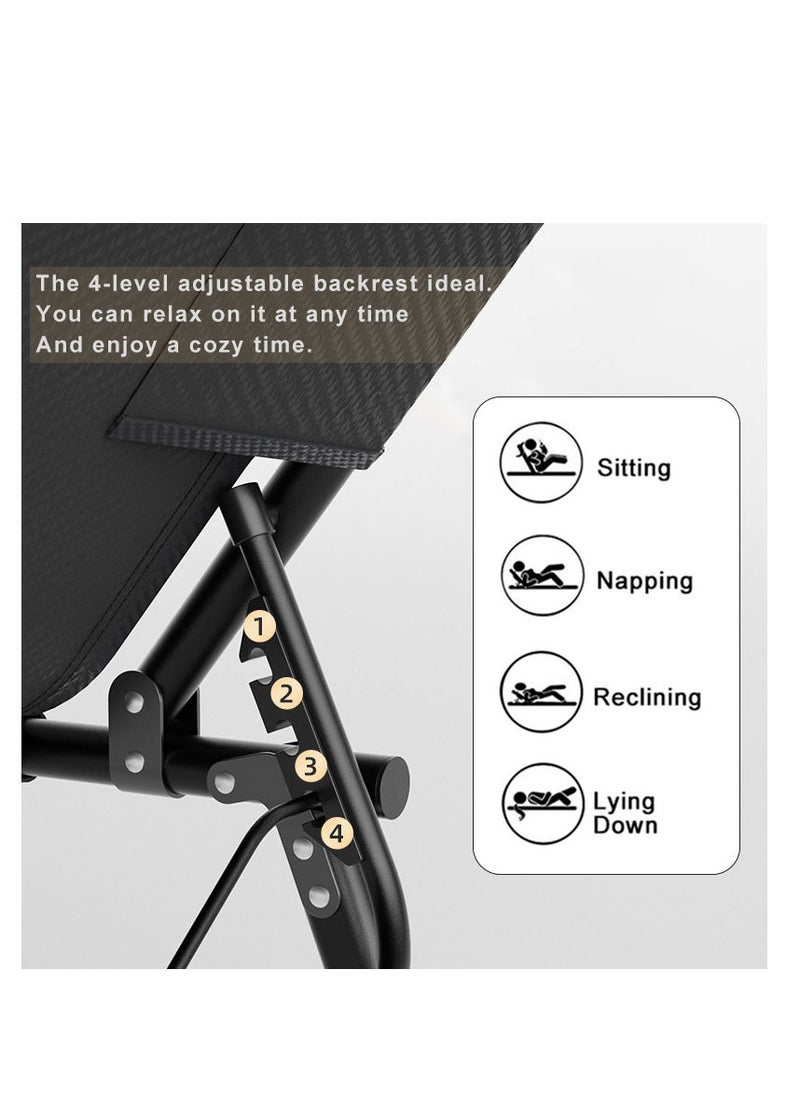 Adjustable Beach Chair with Cushion Portable Camping Reclining Chair for Outdoor Lawn Patio Sunbathing Black