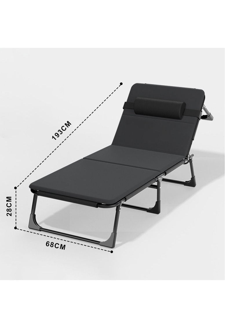 Adjustable Beach Chair with Cushion Portable Camping Reclining Chair for Outdoor Lawn Patio Sunbathing Black