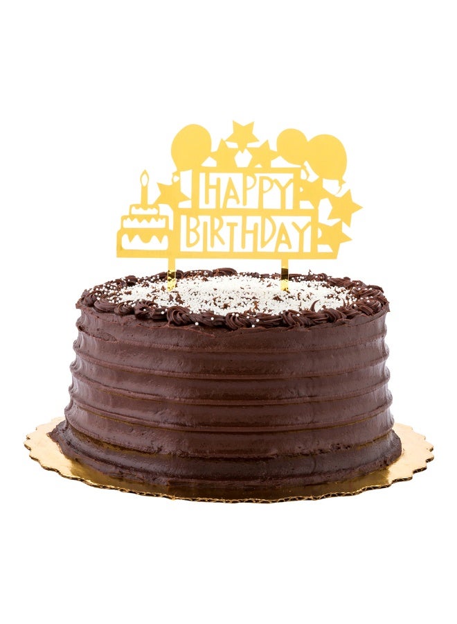 Restaurantware Top Cake 5.8 x 5.3 Inch Happy Birthday Cake Topper, 1 Mirrored Birthday Cake Decoration - With Stars, Balloons, And Cake, Durable, Gold Acrylic Birthday Topper For Cakes - Image 2