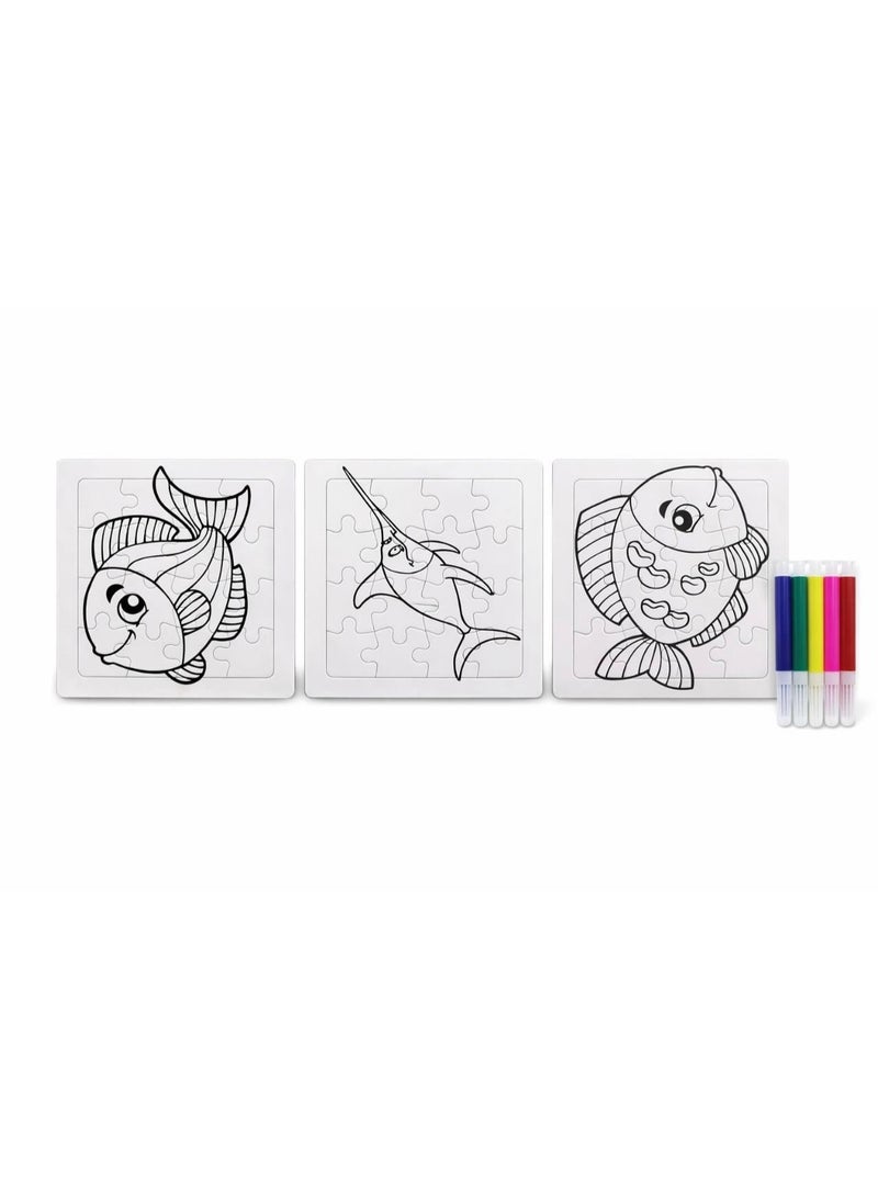 Fikriyah Kids Coloring Puzzle Set – 3 Puzzles in 1 Pack with Marker Colors – Fun Educational DIY Activity - Image 2