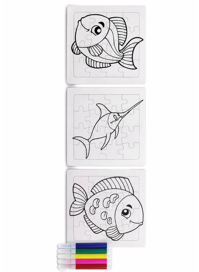 Fikriyah Kids Coloring Puzzle Set – 3 Puzzles in 1 Pack with Marker Colors – Fun Educational DIY Activity - Image 3
