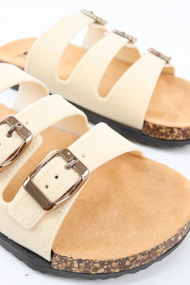 Viny BEIGE VINY Women's Comfort Slide Sandals – Adjustable Triple Buckle Slippers, Lightweight Cushioned Comfort Slides for Walking, Travel, Beach & Everyday Wear for Women | Best Price UAE