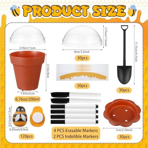Jingmore 30 Sets Bee Honey Jars Party Favors Bulk Mini Plastic Bee Theme Honey Jar Pots Decoration with Lids Dippers and Saucers for DIY Cupcake Dessert Baby Shower Wedding Party Gift Set Brown - Image 3