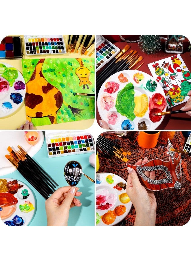 فندامي مجموعة لوحات صينية طلاء مستديرة وفرش طلاء، 3 قطع من لوحات الطلاء البلاستيكية، 10 قطع من فرش طلاء الأكريليك، فرش طلاء شعر نايلون للألوان المائية الزيتية الأكريليك - Image 5