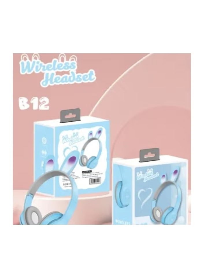 Rabbit Ear Headphone B12 New Wireless Cute Bluetooth Earphone With LED Light light blue  - Image 3