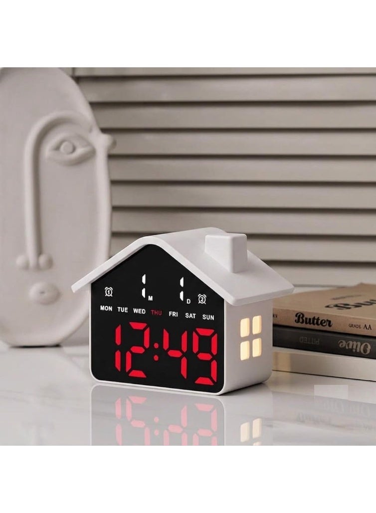 LED Digital Alarm Clock with Ambient Lighting – Large Display for Time, Date, and Day – Modern Home Design – Table Clock for Bedroom and Office – Dual Alarm with Decorative Night Light (White, Red) - Image 3