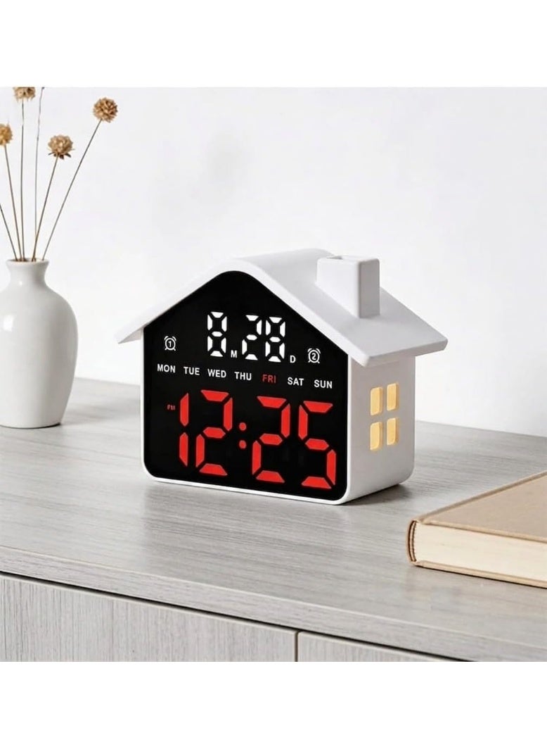 LED Digital Alarm Clock with Ambient Lighting – Large Display for Time, Date, and Day – Modern Home Design – Table Clock for Bedroom and Office – Dual Alarm with Decorative Night Light (White, Red) - Image 4