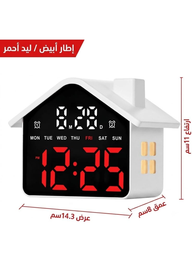 LED Digital Alarm Clock with Ambient Lighting – Large Display for Time, Date, and Day – Modern Home Design – Table Clock for Bedroom and Office – Dual Alarm with Decorative Night Light (White, Red) - Image 2