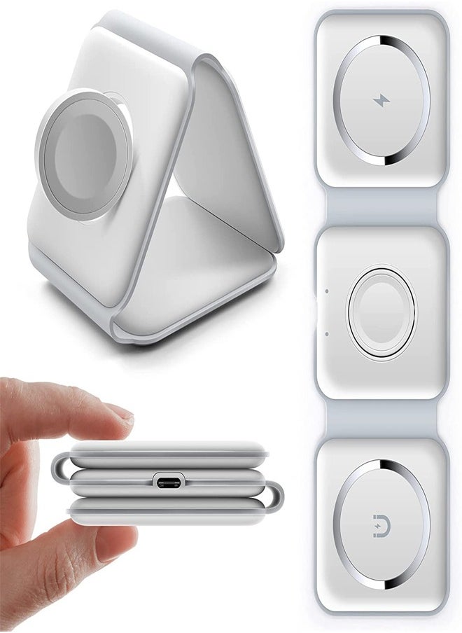 PADOM Padom 3 in 1 Wireless Charger,Magnetic Foldable Charging Station,Fast Wireless Charging Pad (WHITE)  - Image 1