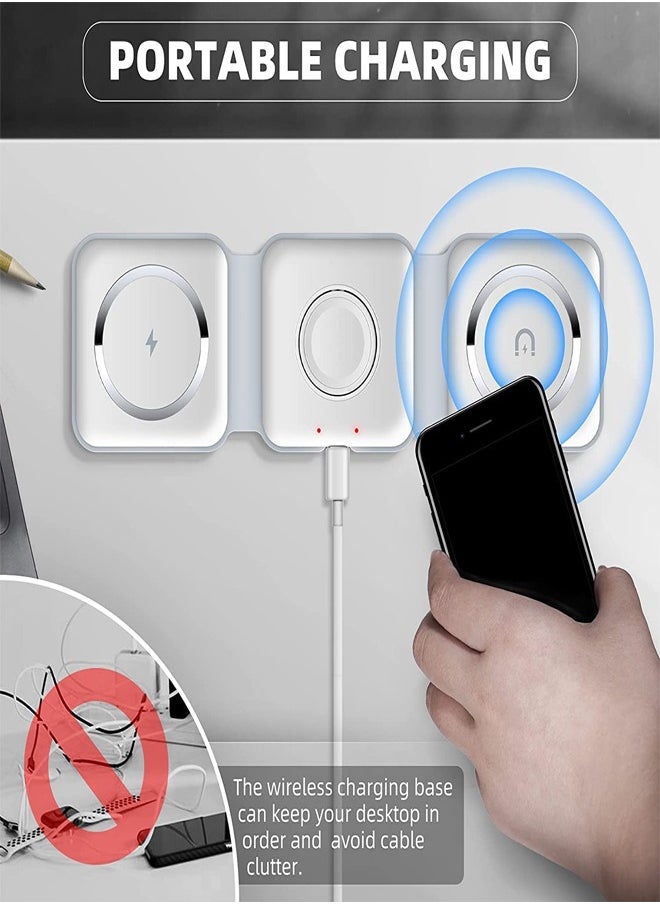 PADOM Padom 3 in 1 Wireless Charger,Magnetic Foldable Charging Station,Fast Wireless Charging Pad (WHITE)  - Image 2