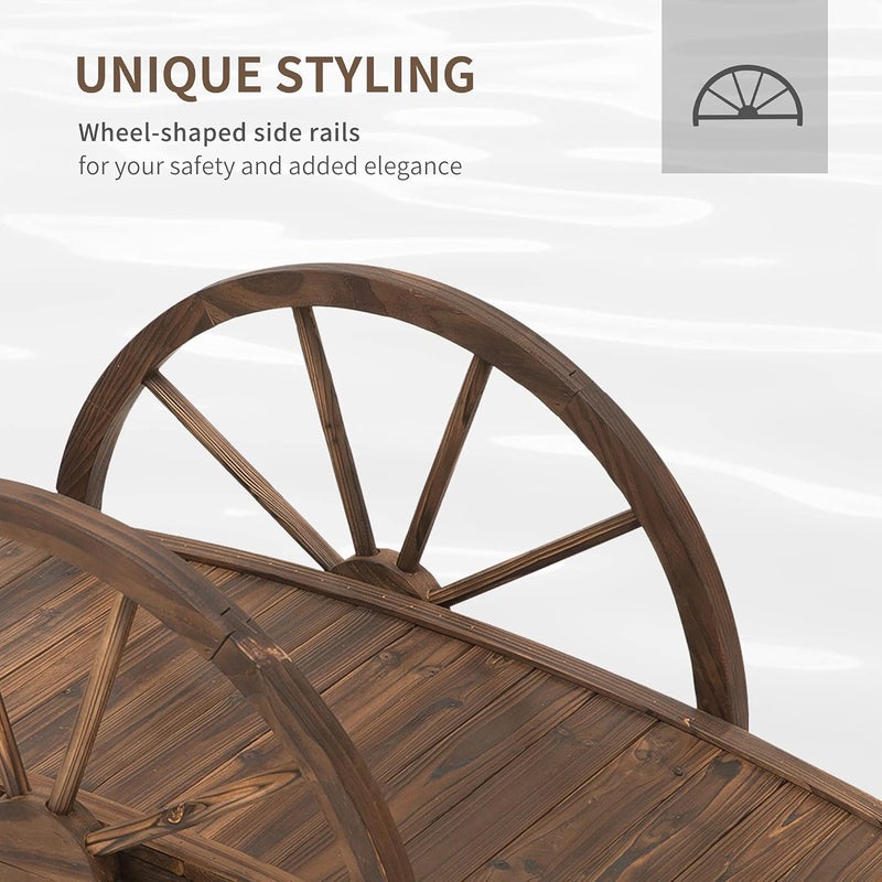 Outsunny 3.3ft Wooden Garden Bridge Arc Footbridge with Half-Wheel Style Railings & Solid Fir Construction, Stained Wood - Image 3