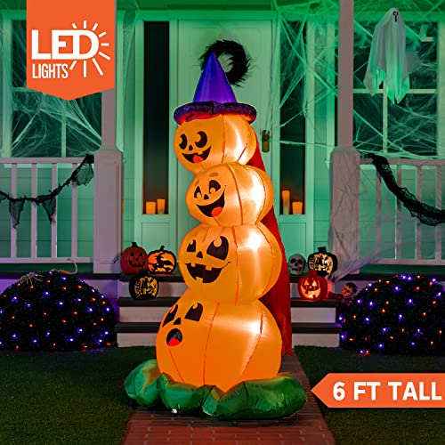 Joiedomi 6 FT Halloween Inflatables Outdoor Decorations, Blow Up Yard Decorations Inflatable Pumpkins with Witch Hat with Build-in LEDs, Stacked Pumpkins Blow Ups for Yard, Halloween Decor - Image 2