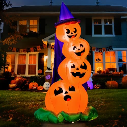 Joiedomi 6 FT Halloween Inflatables Outdoor Decorations, Blow Up Yard Decorations Inflatable Pumpkins with Witch Hat with Build-in LEDs, Stacked Pumpkins Blow Ups for Yard, Halloween Decor - Image 1