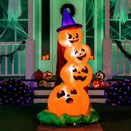 Joiedomi 6 FT Halloween Inflatables Outdoor Decorations, Blow Up Yard Decorations Inflatable Pumpkins with Witch Hat with Build-in LEDs, Stacked Pumpkins Blow Ups for Yard, Halloween Decor - Image 4