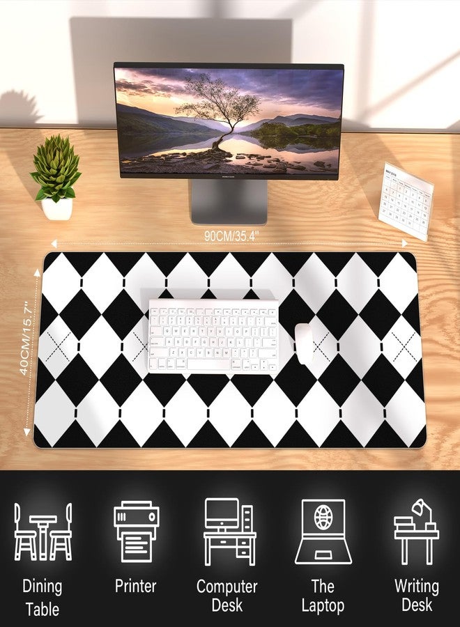 METEOROCK Checkered Desk Pad - PU Leather Desk Pad Protector, Non-Slip Office Desk Mat for Desk, Waterproof Desk Blotter Pad, Easy Clean Laptop Writing Mat for Work/Home/Decor (35.4" x 15.7", White Black) - Image 4