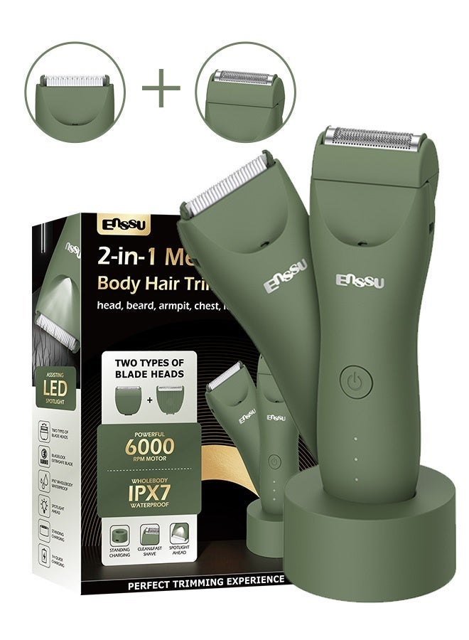ENSSU 2-in-1 Men's Body Groomer & Foil Shaver Set | IPX7 Waterproof, No-Nick Ceramic Blade | Groin & Body Hair Trimmer (Green) - Image 5