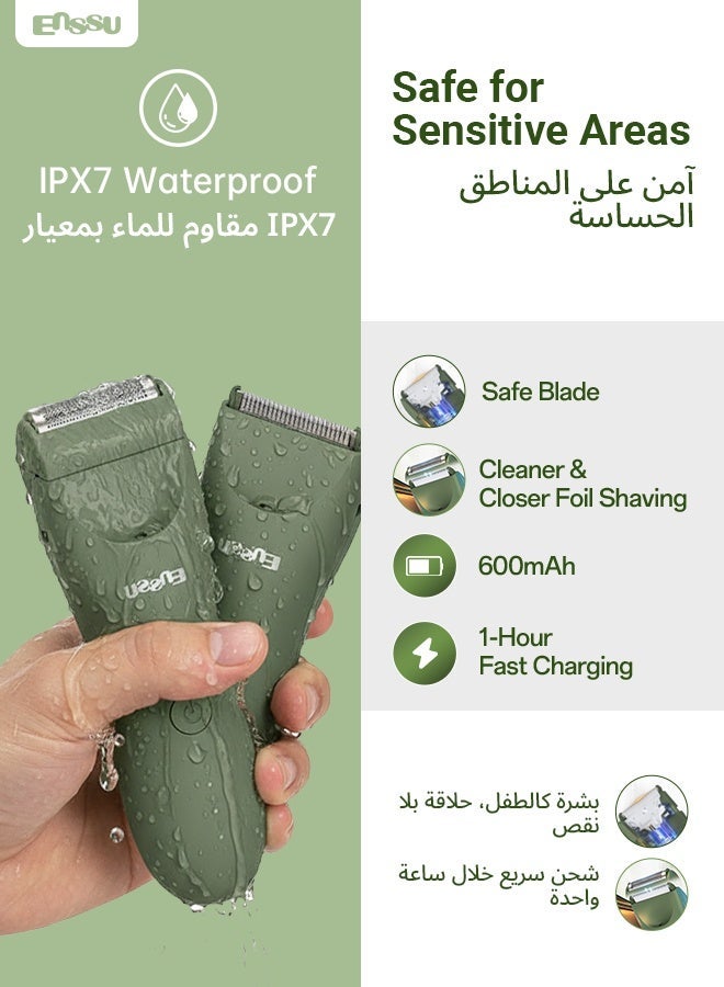 ENSSU 2-in-1 Men's Body Groomer & Foil Shaver Set | IPX7 Waterproof, No-Nick Ceramic Blade | Groin & Body Hair Trimmer (Green) - Image 1