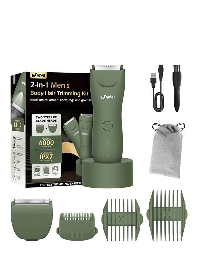 ENSSU 2-in-1 Men's Body Groomer & Foil Shaver Set | IPX7 Waterproof, No-Nick Ceramic Blade | Groin & Body Hair Trimmer (Green) - Image 2