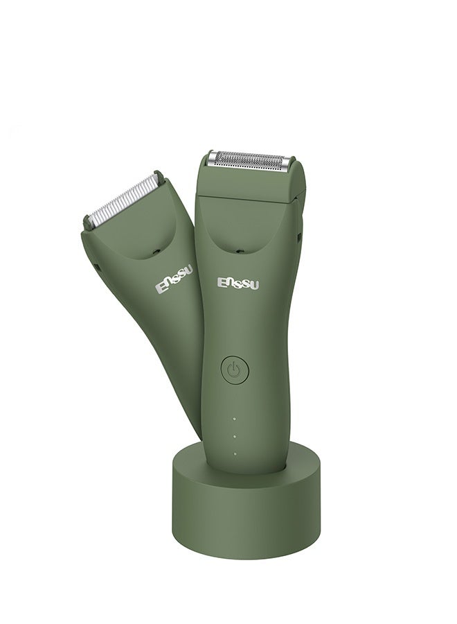 ENSSU 2-in-1 Men's Body Groomer & Foil Shaver Set | IPX7 Waterproof, No-Nick Ceramic Blade | Groin & Body Hair Trimmer (Green) - Image 3