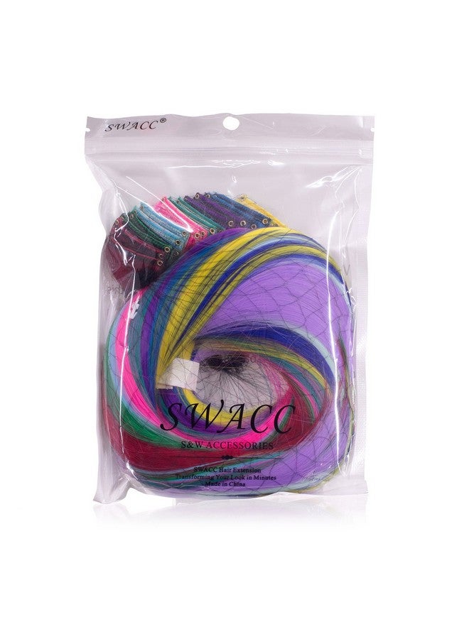 SWACC 22 Pcs Colored Party Highlights Clip On In Hair Extensions Multi-Colors Hair Streak Synthetic Hairpieces (11 Colors 22 Pcs In Set -Straight) - Image 3
