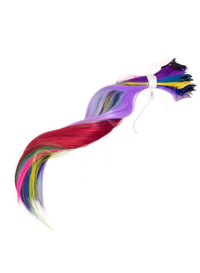 SWACC 22 Pcs Colored Party Highlights Clip On In Hair Extensions Multi-Colors Hair Streak Synthetic Hairpieces (11 Colors 22 Pcs In Set -Straight) - Image 2