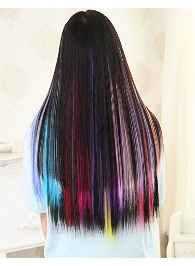 SWACC 22 Pcs Colored Party Highlights Clip On In Hair Extensions Multi-Colors Hair Streak Synthetic Hairpieces (11 Colors 22 Pcs In Set -Straight) - Image 4