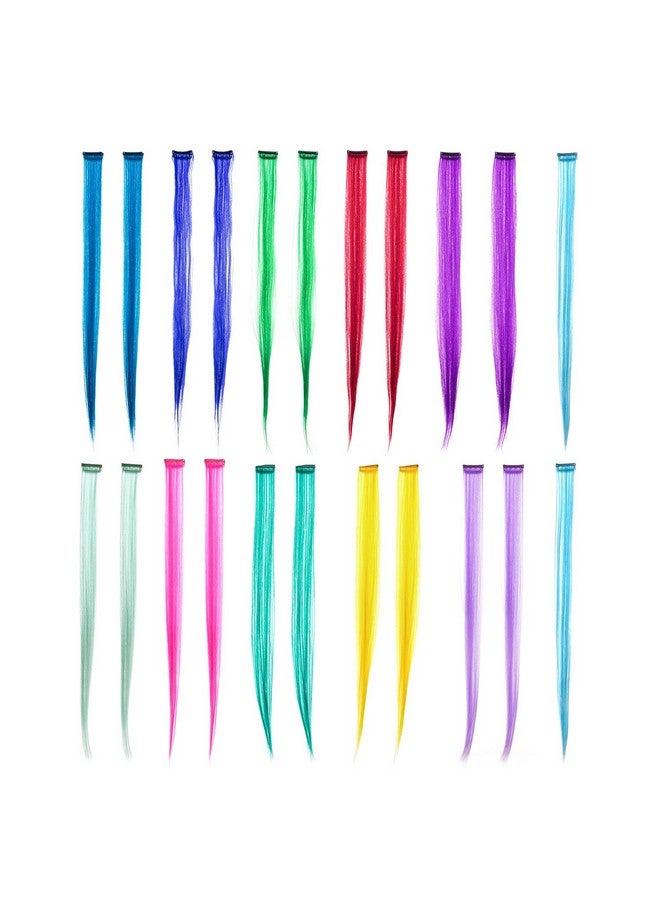 SWACC 22 Pcs Colored Party Highlights Clip On In Hair Extensions Multi-Colors Hair Streak Synthetic Hairpieces (11 Colors 22 Pcs In Set -Straight) - Image 1