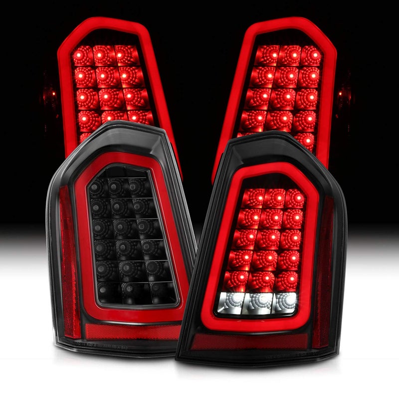 AmeriLite Black Full LED Sequential Signal Replacement Clear Black Red Tube Tail Lights for 20112014 Chrysler 300 Passenger and Driver Side