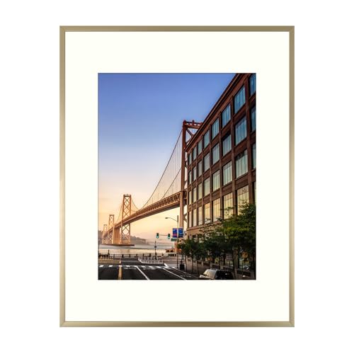 Frametory, 12x16 Aluminum Picture Frame - 12 x 16 Gold Frame with Removable Mat for 8.5 x 11 Photo - 16 by 12 Durable Metal Frame with Real Glass - Sawtooth Hanger for Easy Wall Display - 1 Pack - Image 1