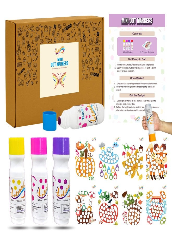Artiggle أقلام تلوين أرتيجل الصغيرة للأطفال الصغار | 4 ألوان قابلة للغسل (20 مل لكل لون) مع 20 ورقة أنشطة | مجموعة تلوين غير سامة | ألعاب فنية وحرفية يمكنك صنعها بنفسك | هدية للأولاد والبنات من عمر 4 إلى 13 سنة | متعة التعلم واللعب. - Image 1
