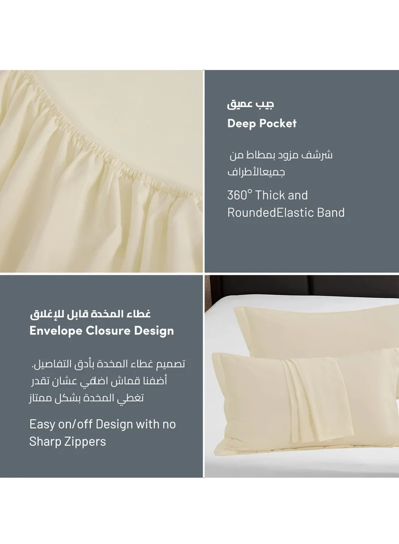 دوناتيلا طقم شرشف مطاط 3 قطع مزدوج 200×203 سم 35 سم فائق النعومة لون أبيض
