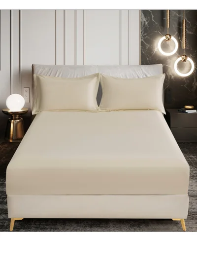 Donetella Bedding Fitted Sheet - Fits 180x200 Cm For King Bed - 3 Pcs (1 Fitted Sheet and 2 Pillowcases) - 35 Cm Deep Pocket - Solid Bed Sheet