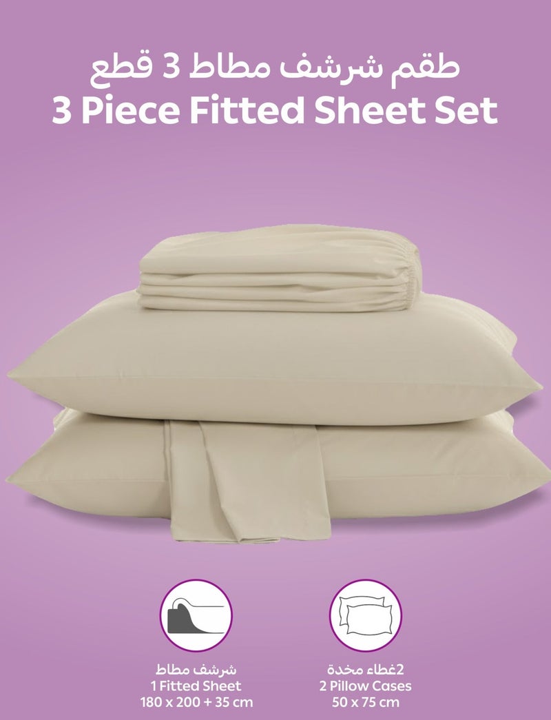 Donetella Bedding Fitted Sheet - Fits 180x200 Cm For King Bed - 3 Pcs (1 Fitted Sheet and 2 Pillowcases) - 35 Cm Deep Pocket - Solid Bed Sheet - Image 3