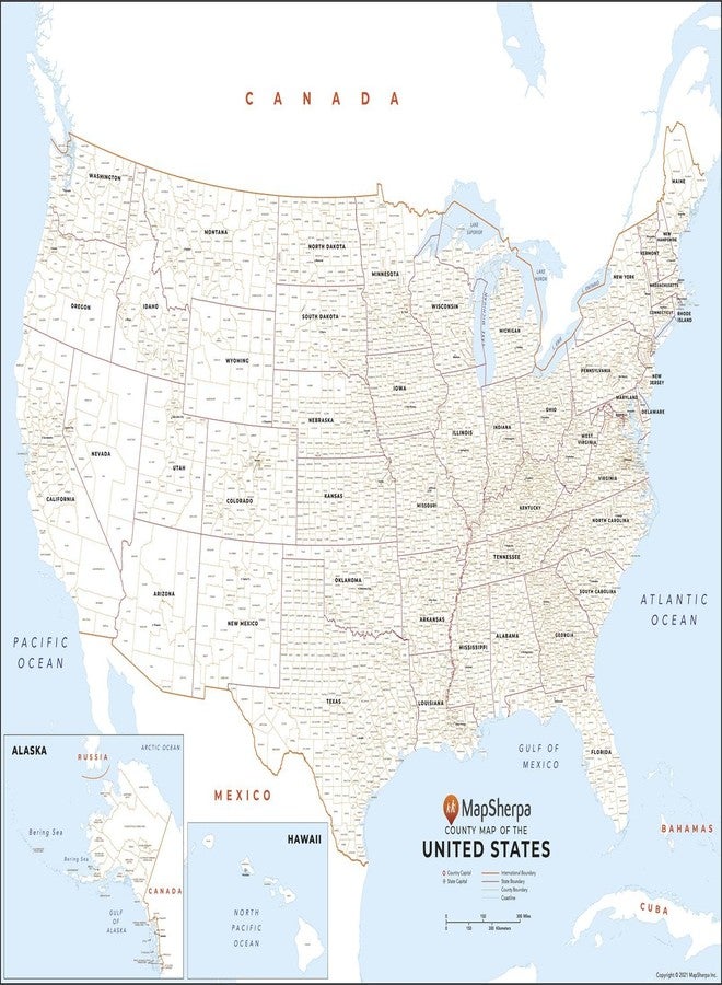 MapSherpa USA County Names Map - 33 x 26 inch Poster - Front Lamination - Image 1
