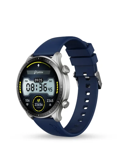 Pebble Cosmos Luxe 3, 1.43" Amoled Display Smartwatch, Round Shaped Dial, Compatible with Android & iOS, IP67 Water Resistant, Health Suite, Multiple Watch Faces, AI Voice Assistance, Winter Blue