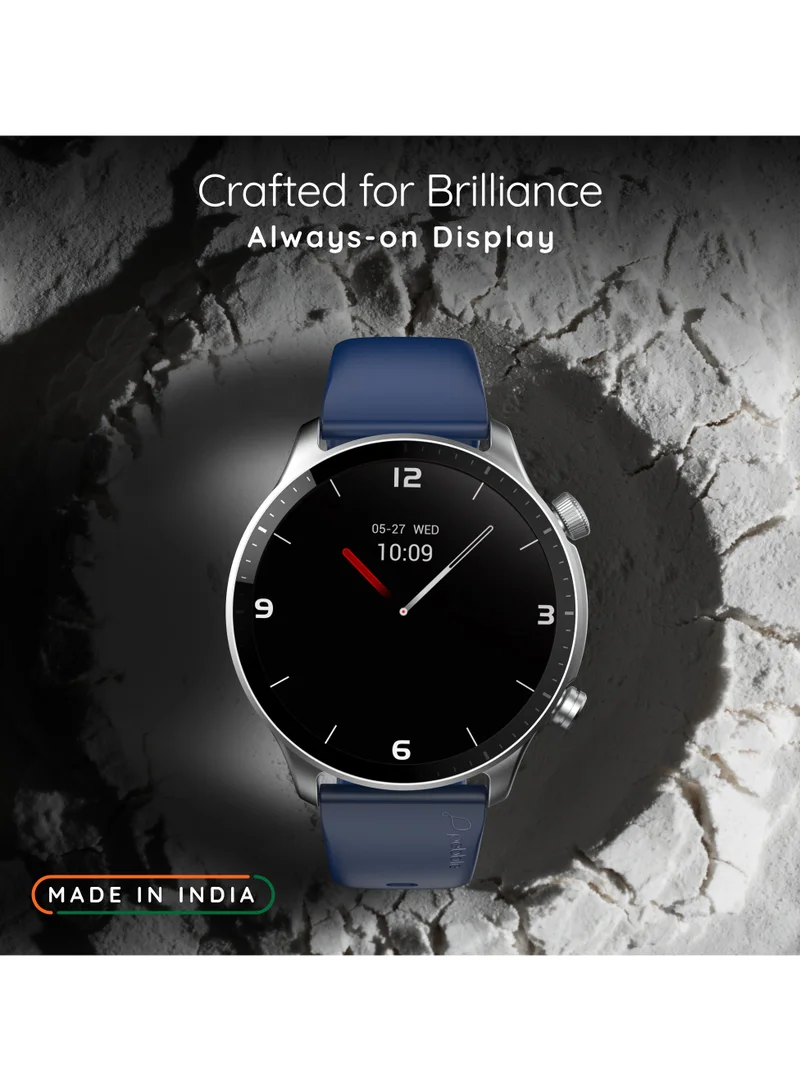 بيبل Cosmos Luxe 3، 1.43 بوصة Amoled Display Smartwatch، قرص دائري الشكل، متوافق مع Android وiOS، IP67 مقاوم للماء، جناح صحي، وجوه ساعة متعددة، مساعدة صوتية للذكاء الاصطناعي، أزرق شتوي