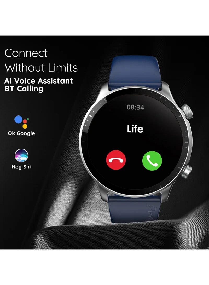 بيبل Cosmos Luxe 3، 1.43 بوصة Amoled Display Smartwatch، قرص دائري الشكل، متوافق مع Android وiOS، IP67 مقاوم للماء، جناح صحي، وجوه ساعة متعددة، مساعدة صوتية للذكاء الاصطناعي، أزرق شتوي