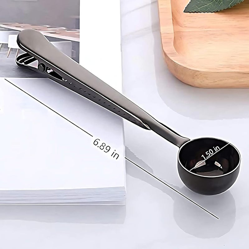 UPKARANWALE Coffee Scoop Clip Stainless Steel Coffe Measuring Spoon with Sealing Clips Black Set of 1 - Image 5