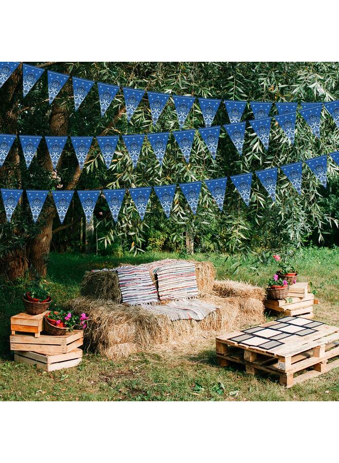 مجموعة من 5 قطع من ديكورات حفلات رعاة البقر الغربيين، وشاح باندانا، لافتة، ديكورات الغرب المتوحش، مستلزمات تزيين حفلات يي هاو الريفية بطابع رعاة البقر الغربي، مقاس 9.8 × 5 أقدام (نقشة بيزلي زرقاء) - Image 2