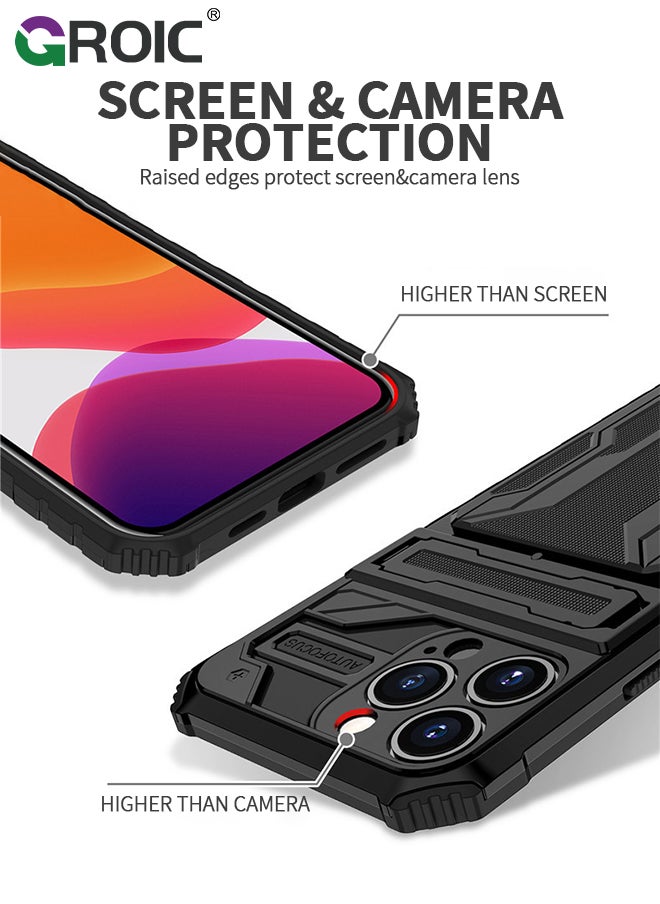 GROIC - Compatible with iPhone 15 Pro Max Black Case with Wallet Card Holder, Built-in Stand & Screen Protectors, Full Body Shockproof Protection Phone Case for iPhone 15 Pro Max - Image 1