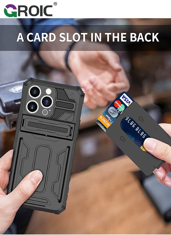GROIC - Compatible with iPhone 15 Pro Max Black Case with Wallet Card Holder, Built-in Stand & Screen Protectors, Full Body Shockproof Protection Phone Case for iPhone 15 Pro Max - Image 1
